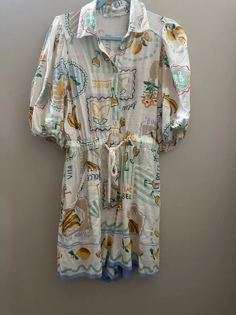 Button-Front Citrus Print Romper with Rope Waist - Picture 1 of 4